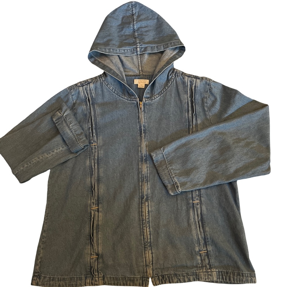 {Christopher & Banks} Women’s Light Blue Hooded 100% Cotton Denim Jacket Sz XL
